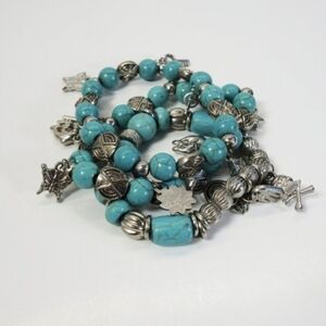 {Set of 3} TURQUOISE HOWLITE STRETCH Charm BRACELETS